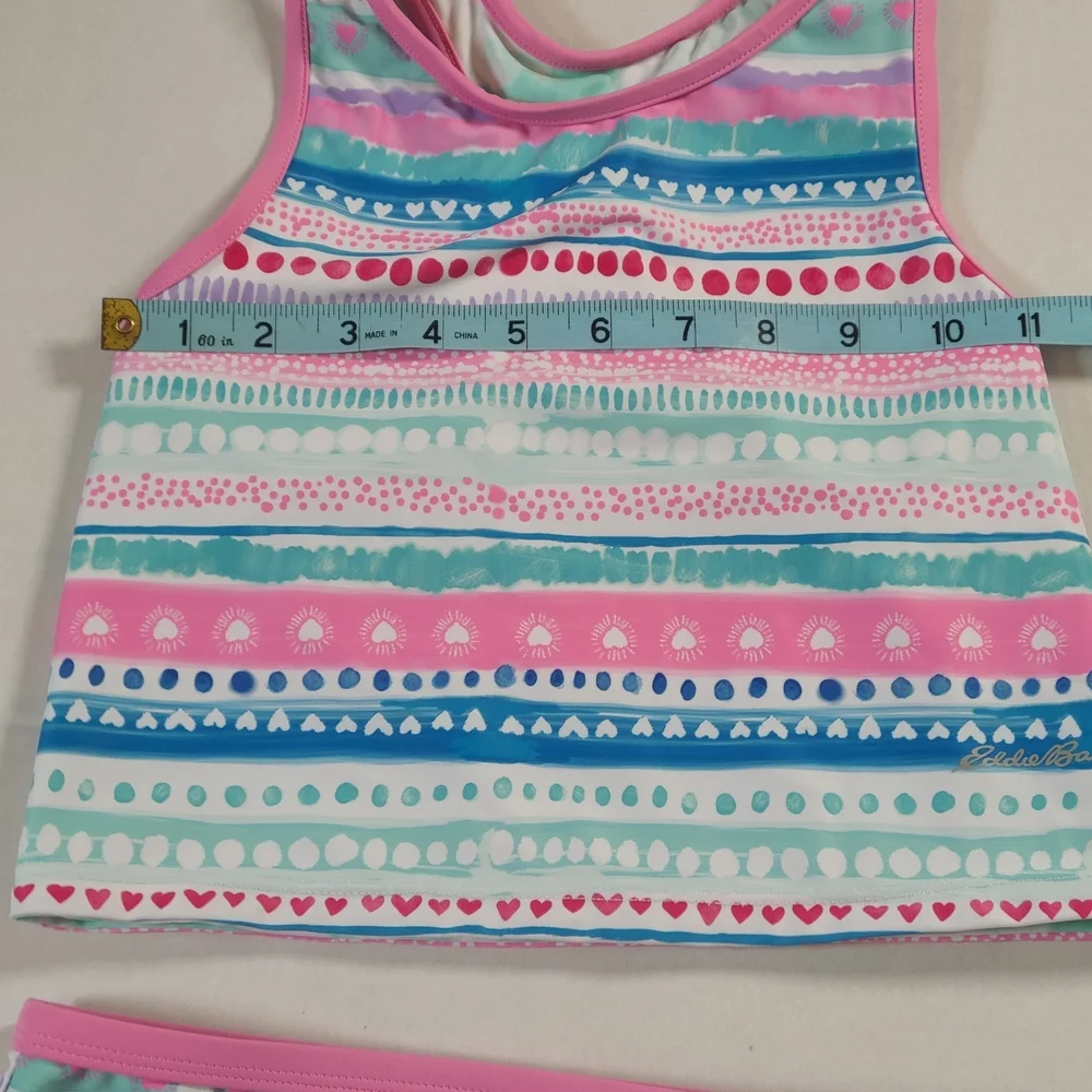 Eddie Baur Multicolor Girls Colorful Tankini Set Pink & Blue Size 7-8 Small EUC
